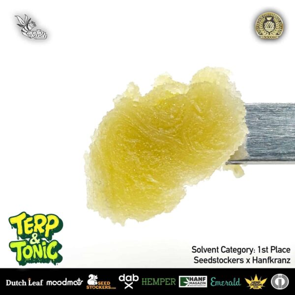 Close-up of Terp and Tonic BHO by Seedstockers x Hanfkranz, 1st place, solvent extract Category, Amsterdam Coffeeshop Awards 2024