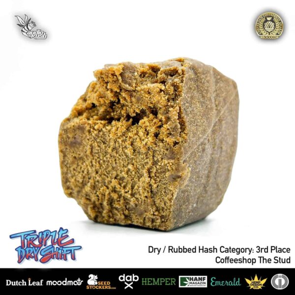 Triple Dry Sift Hash by Coffeeshop the Stud, 3rd Place, dry / rubbed hash Category, Amsterdam Coffeeshop Awards 2024