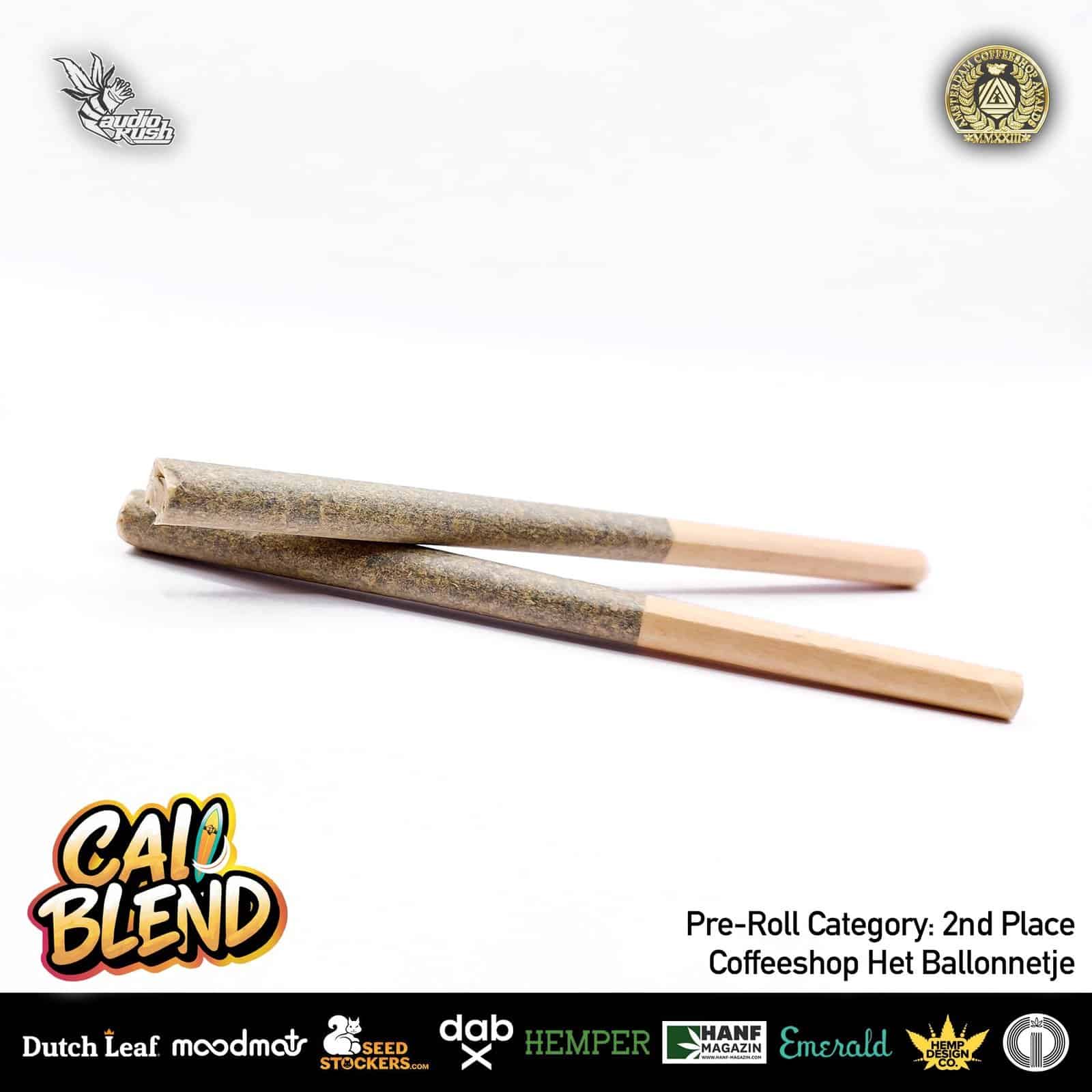 Pre-rolled herbal cannabis joints for smoking, two pre-rolled cannabis cones, used for marijuana consumption, designed for convenient use by cannabis enthusiasts.