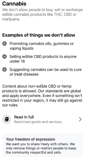 Meta restricts cannabis content