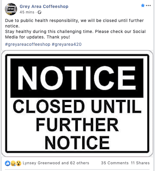 Coronavirus closes Amsterdam Coffeeshops. You better act quickly if you want to secure your herb and hash before we hit a drought. Grey Area closes.