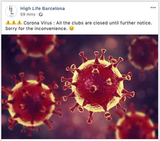 Spanish cannabis social clubs begin to close until further notice. This has been taken as a step to reduce the spread of Coronavirus. 