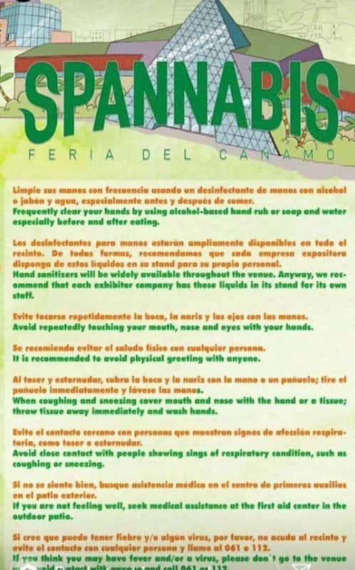 Due to global concern, Spannabis organizers head to their social media accounts to clear the air. They issue tips & warnings to patrons attending this years event via Instagram's story feature.