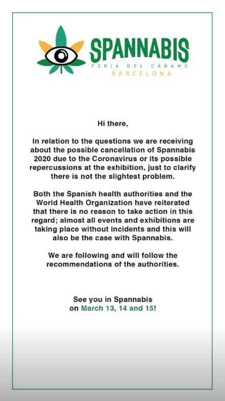 As concerns continue to arise, Spannabis issues this statement, also through the story feature on social media. This one is highlighted on their profile, unlike the previous tips & warnings. If you are not familiar with Instagram, stories are only accessible for 15 seconds, and can only be viewed for 24 hours after the user uploads it to their story, unless featured as a highlight. 