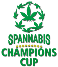 High-quality cannabis logo featuring a green marijuana leaf surrounded by stars, representing Spannabis Champions Cup and premium cannabis competitions.