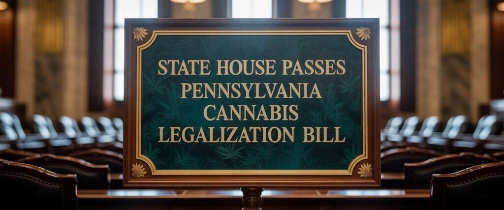 Legalization bill passage for Pennsylvania cannabis at the state house, legislative process, cannabis policy, government decision, marijuana law.