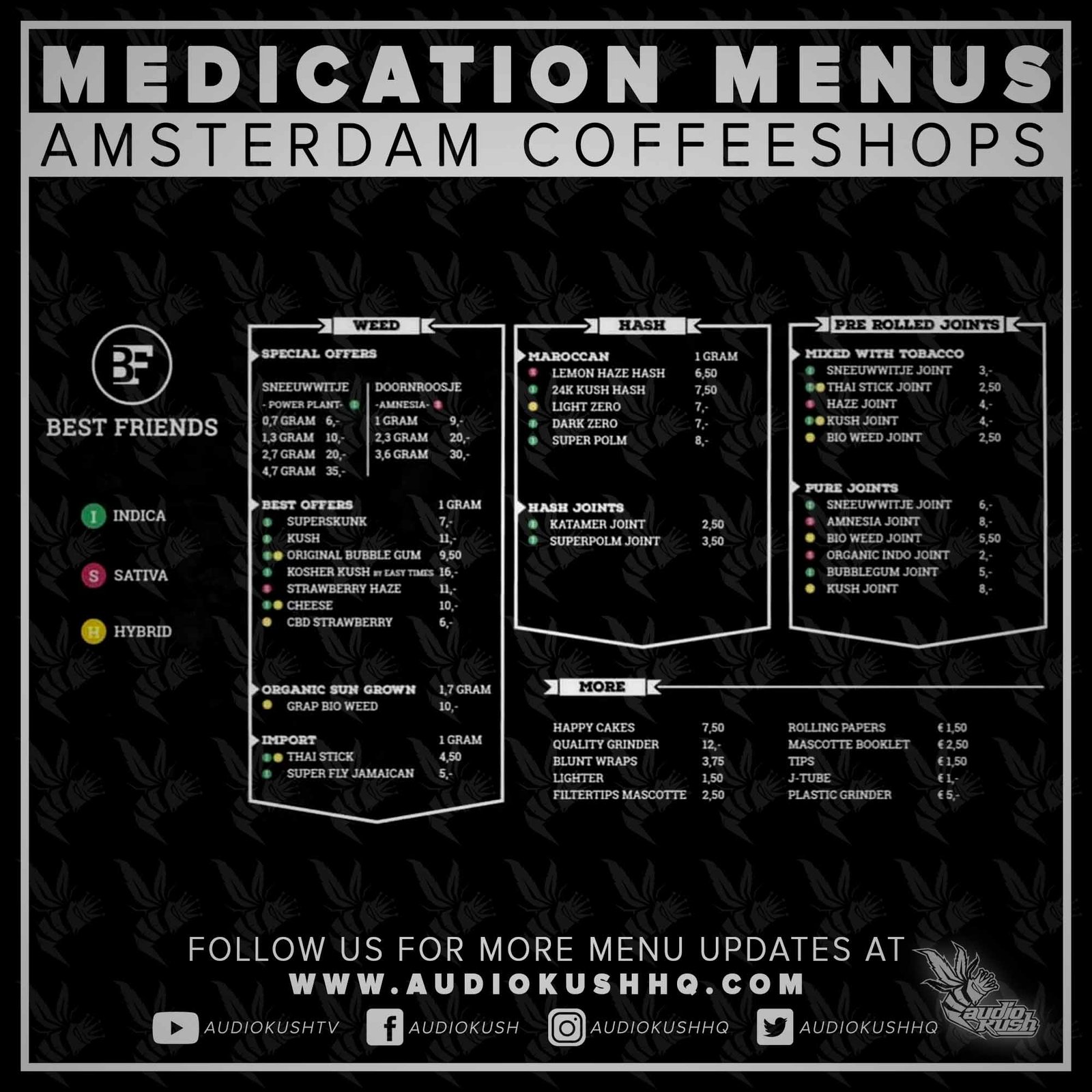 Coffeeshop Menu, Amsterdam, Best Friends, April 6 2021