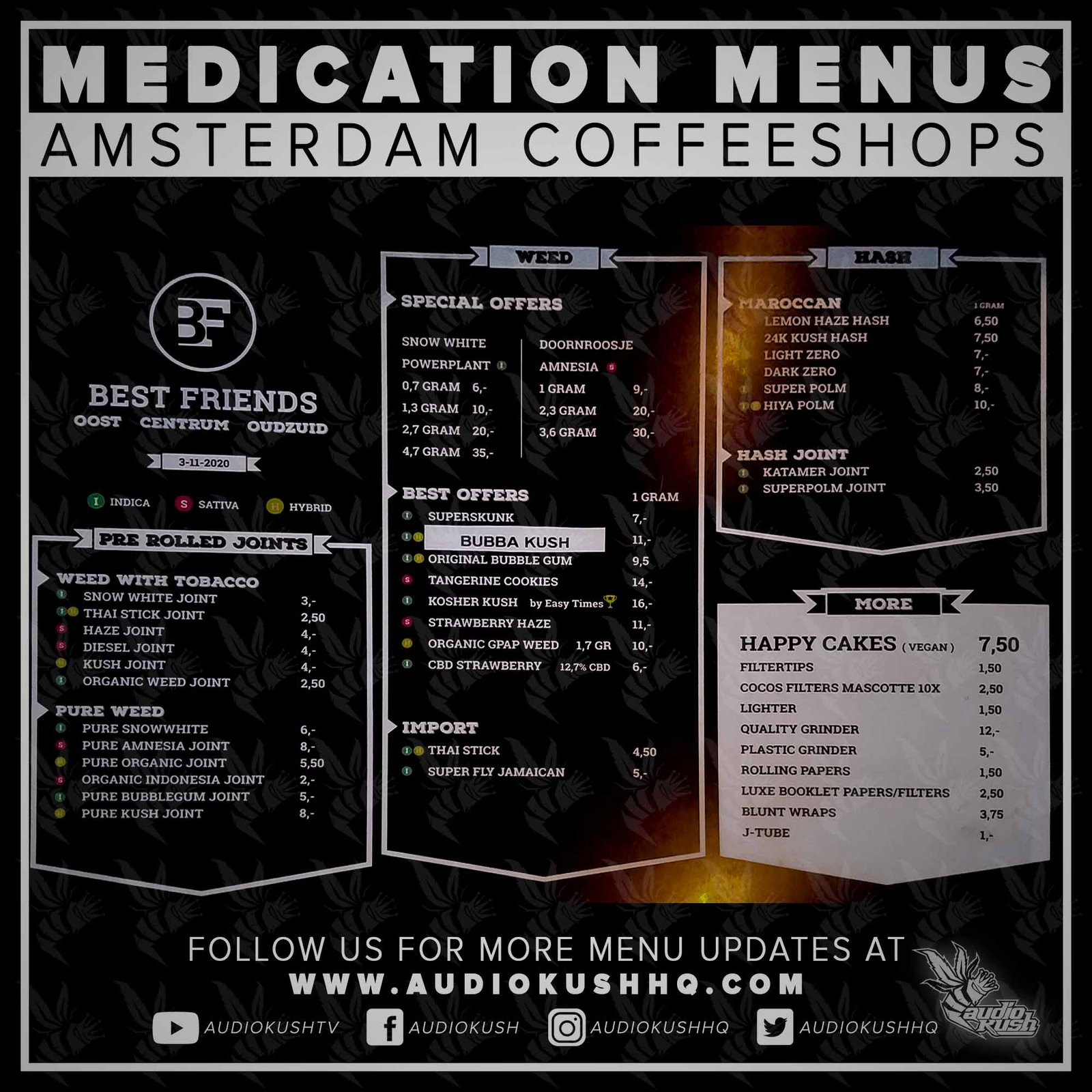Coffeeshop Menu, Amsterdam, Best Friends Centrum, Dec 9 2020