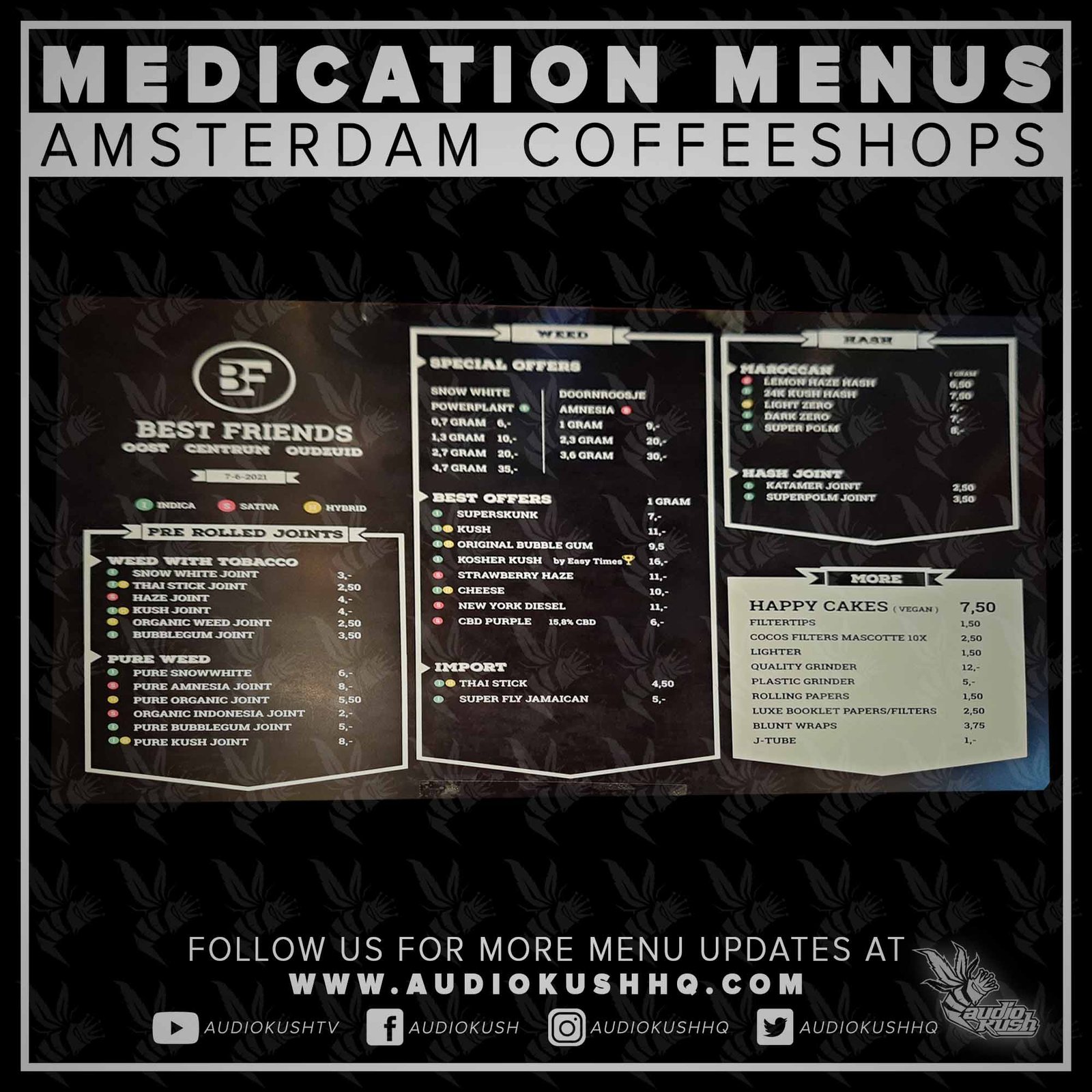 Coffeeshop Menu, Amsterdam, Best Friends Centrum, June 18 2021