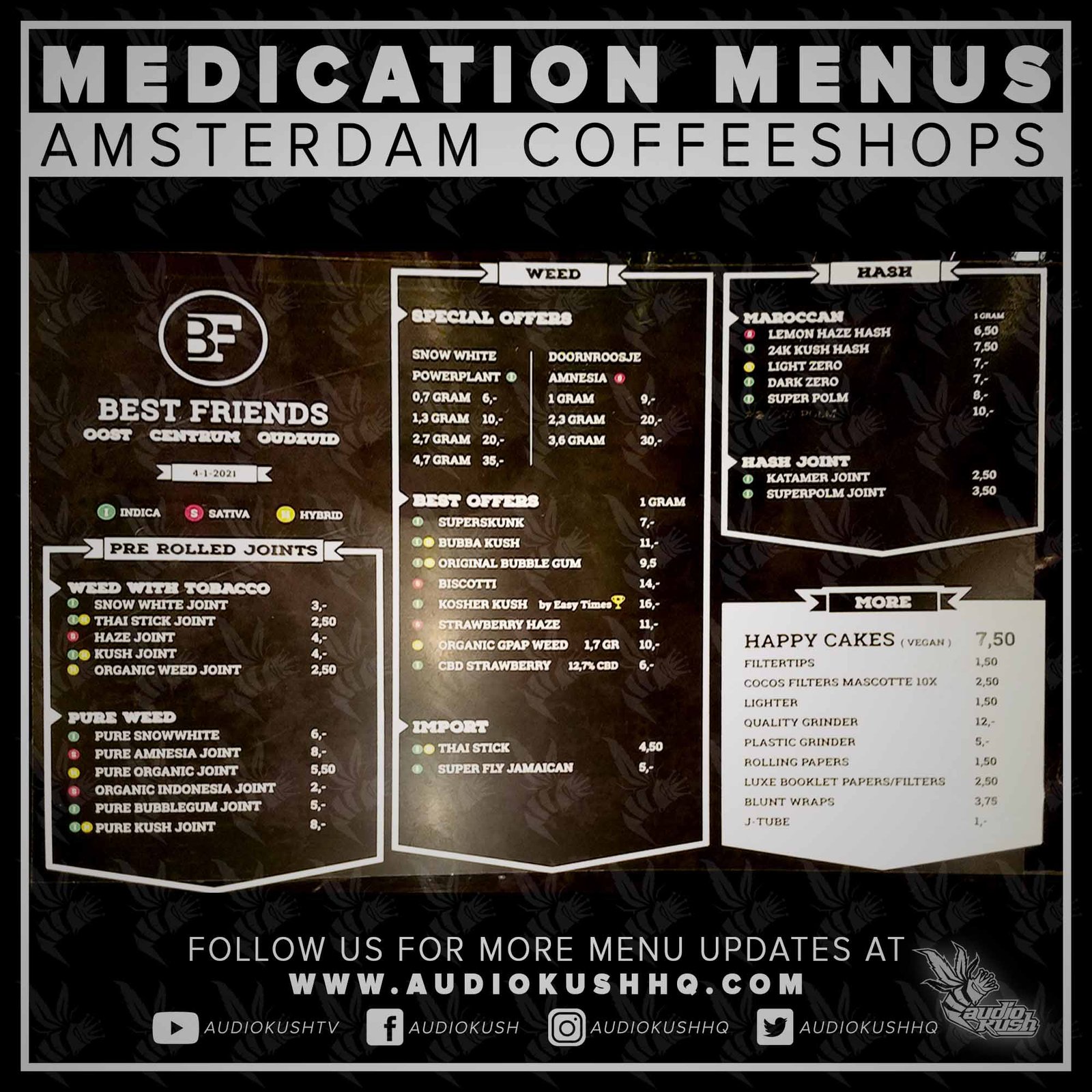 Coffeeshop Menu, Amsterdam, Best Friends Centrum, March 20 2021
