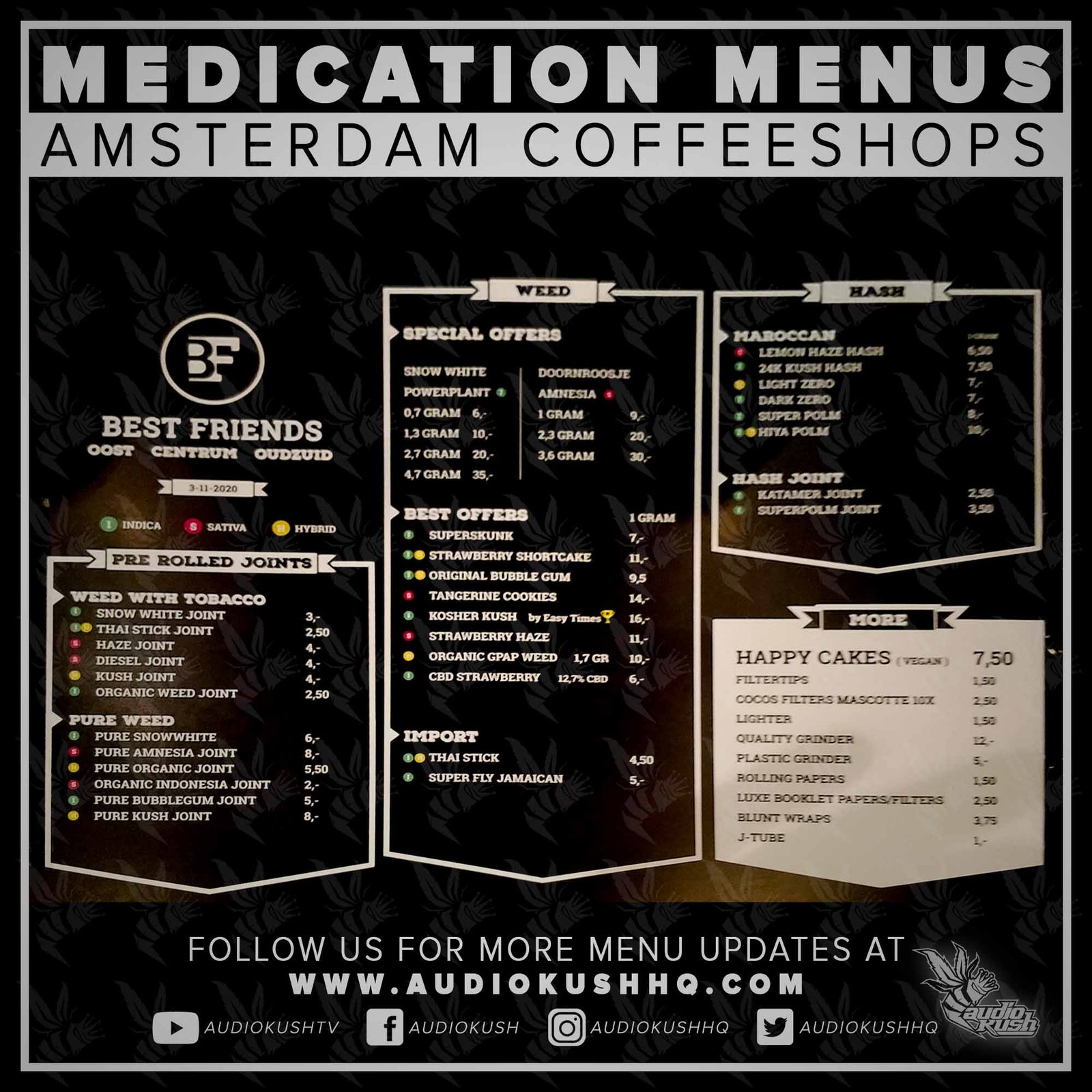 Coffeeshop Menu, Amsterdam, Best Friends, Nov 9 2020