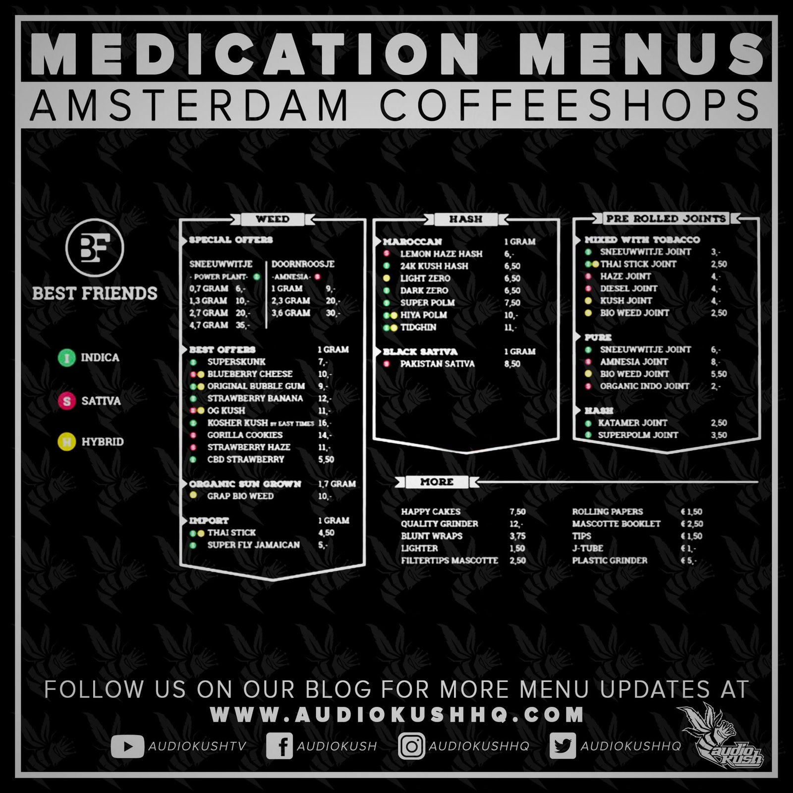 Coffeeshop Menu, Best Friends, Amsterdam, 18 May 2020