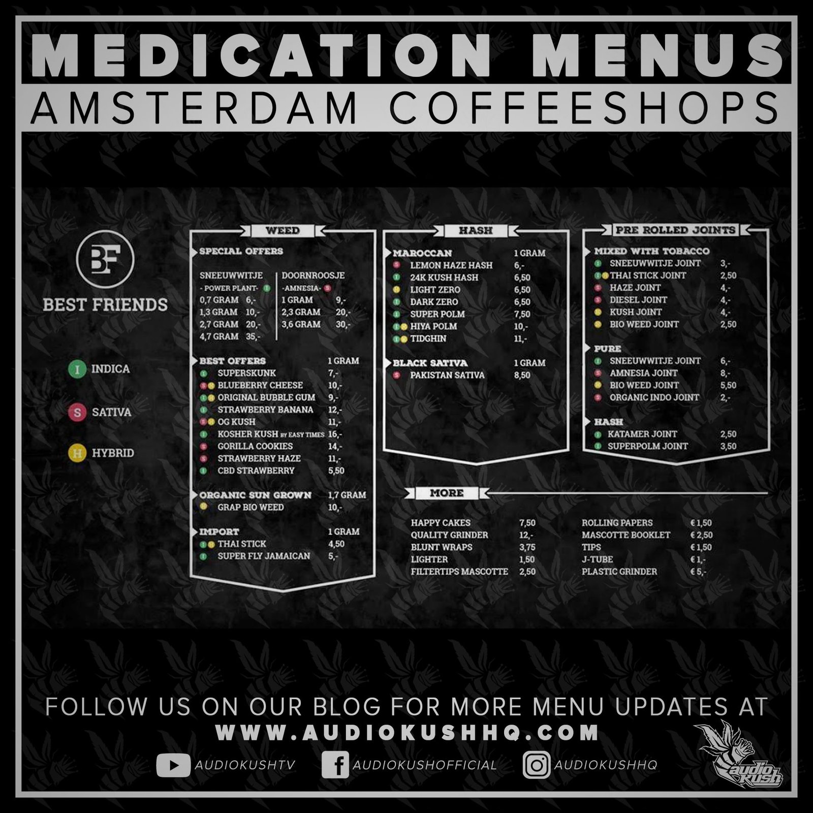 Coffeeshop Menu, Best Friends, Amsterdam, 9 April 2020