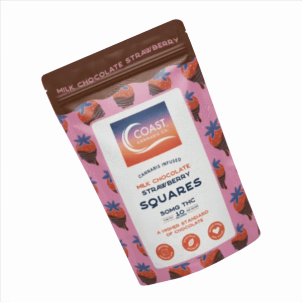 coast canabis milk chocolate strawberry squares audiokush